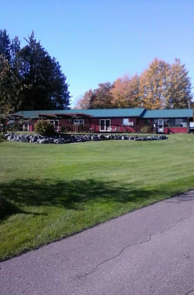Cart path on golf course in front of clubhouse